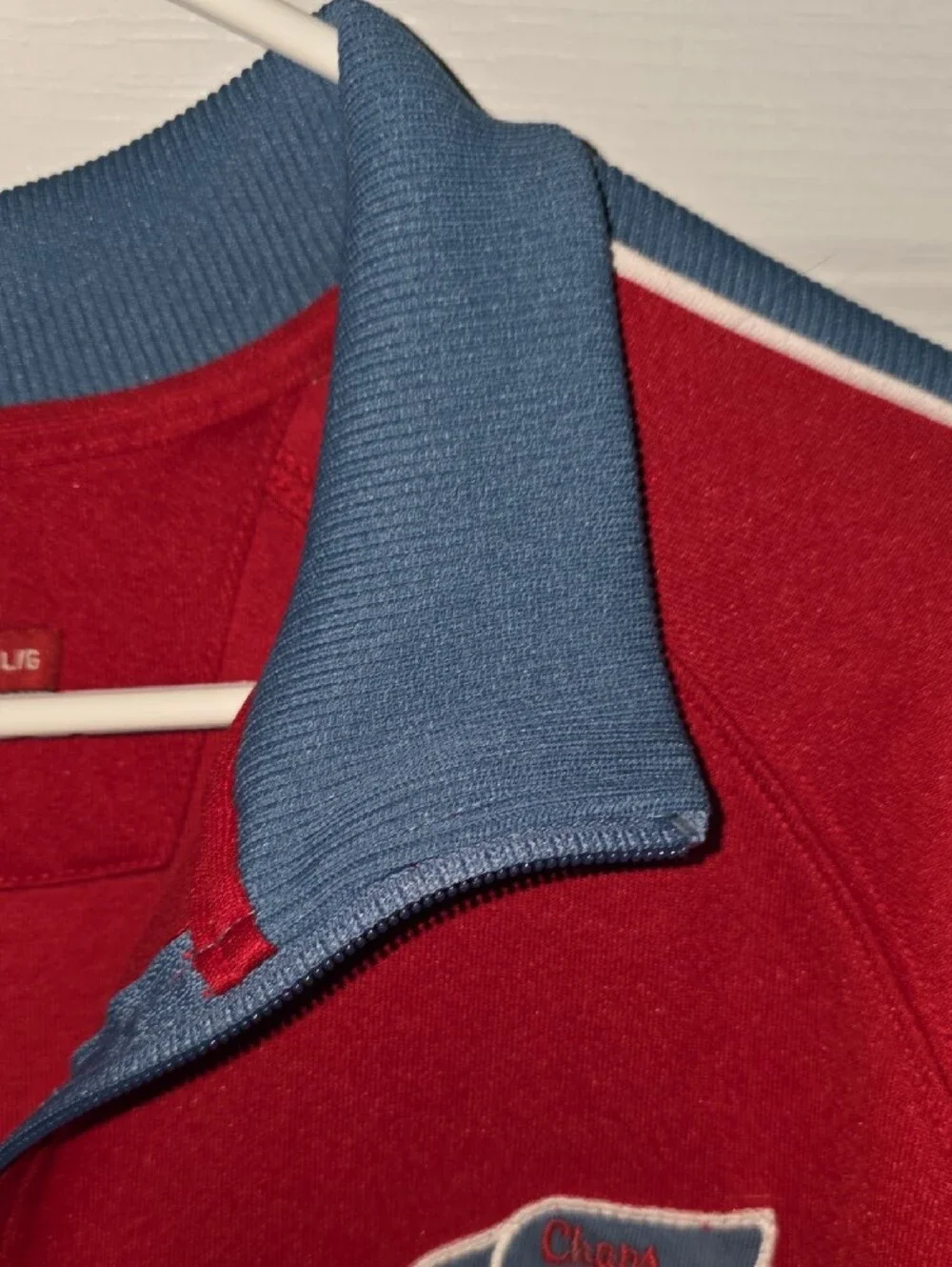 Vintage Chaps Red Track Jacket with Blue Trim and Embroidered Patch